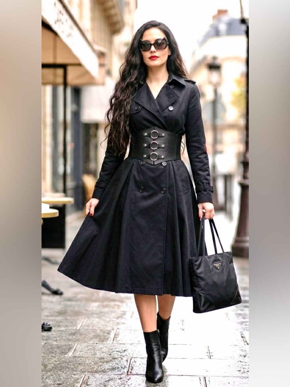 Wide Black Circle Buckle Corset Waist Belt/Harness Style Statement Belt
